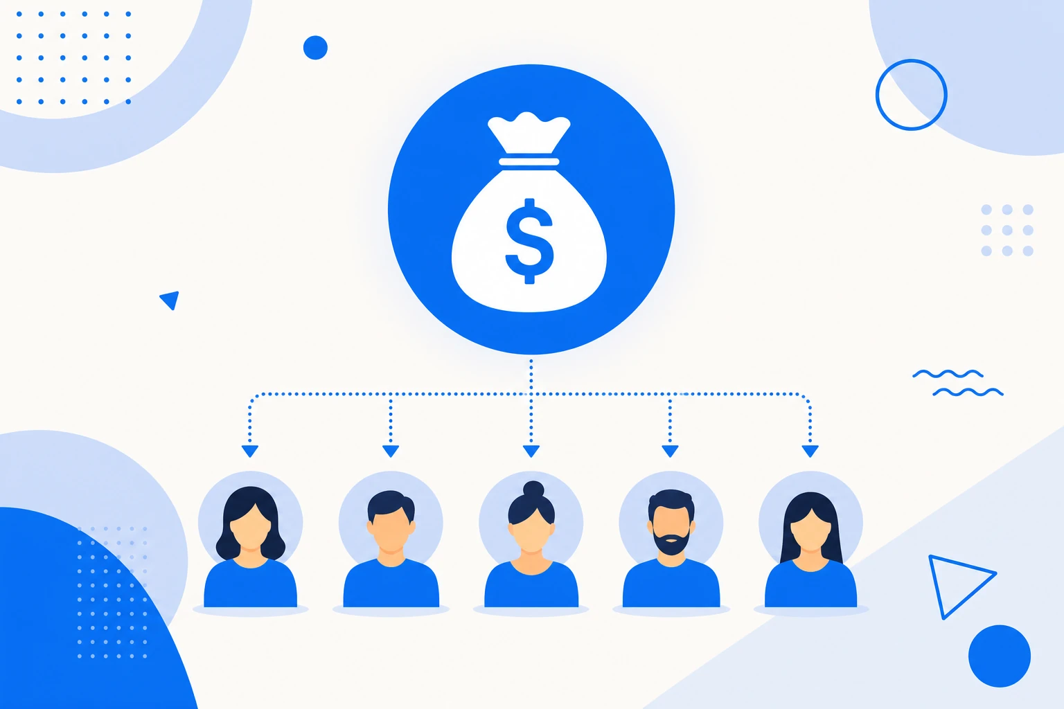 Ilustração de ARR por funcionário: uma equipe pequena sustentando um grande total de receita recorrente anual.
