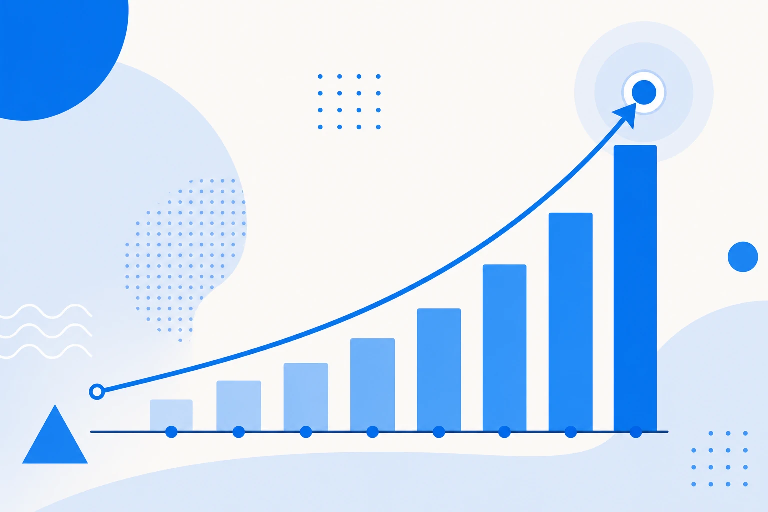 Illustration of the compound annual growth rate: a smooth curve rising from a starting value to an ending value over several years.