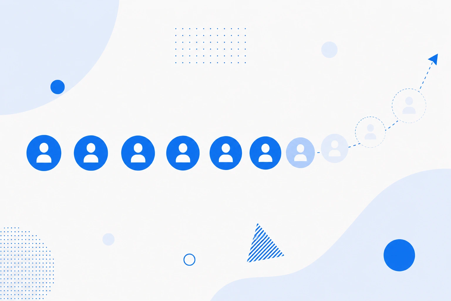 Ilustración de churn de clientes: cuentas saliendo de la base de una empresa SaaS a lo largo de un período.