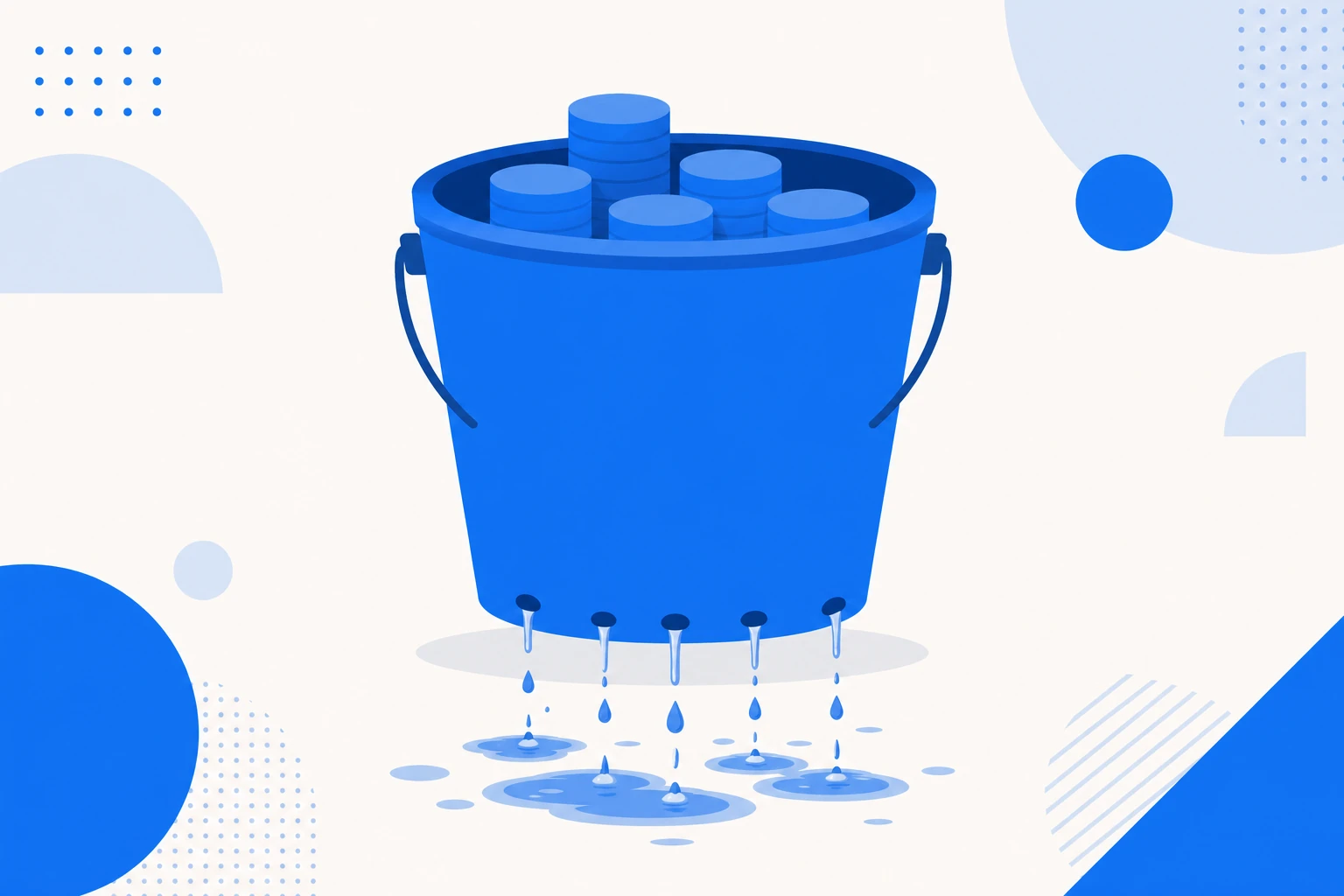 Ilustración del churn bruto de MRR: ingresos recurrentes que se fugan de una base de suscripciones por cancelaciones y downgrades.