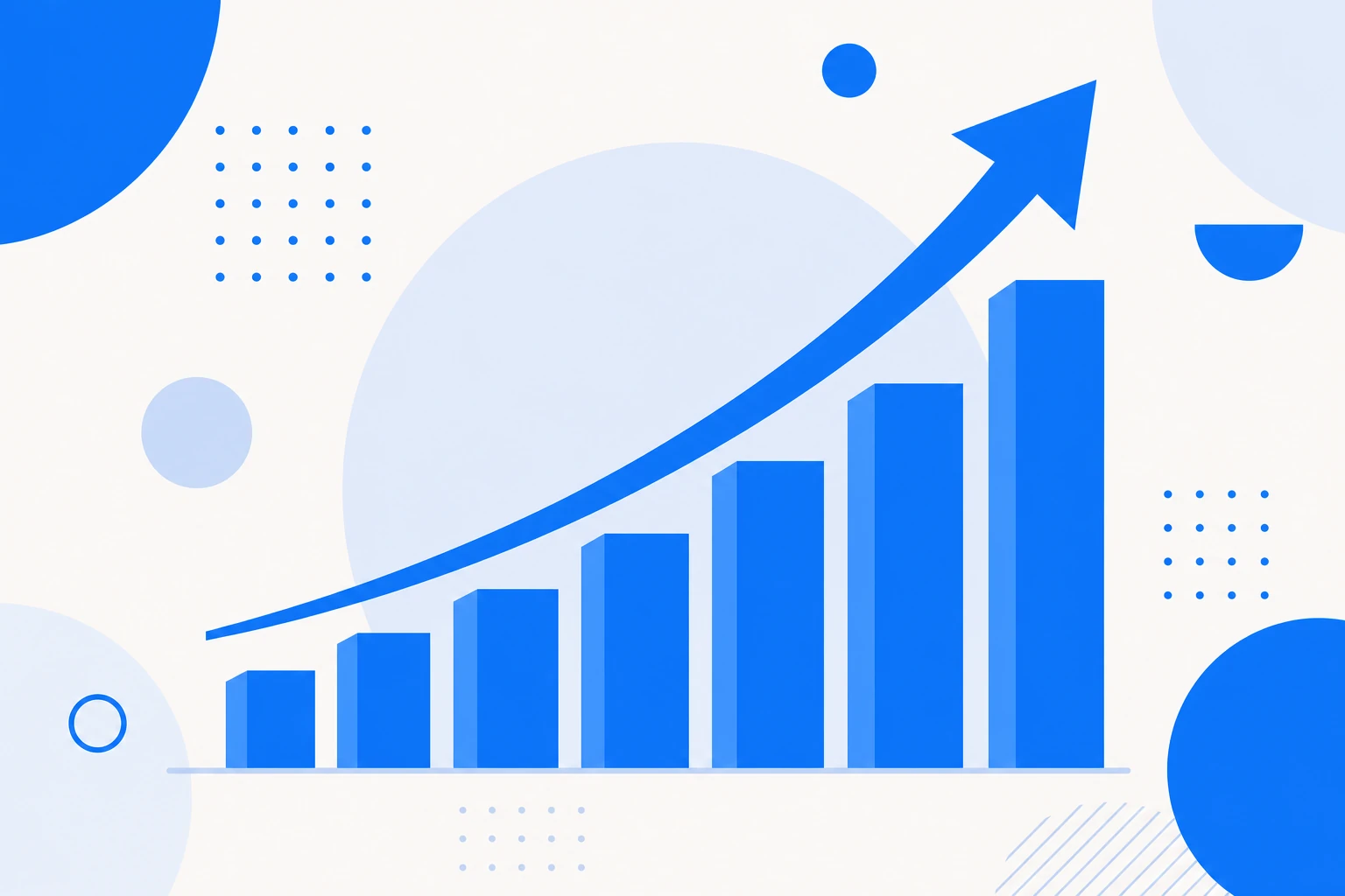 Illustration of a growth rate: a revenue curve rising between two periods, with the percentage change highlighted.