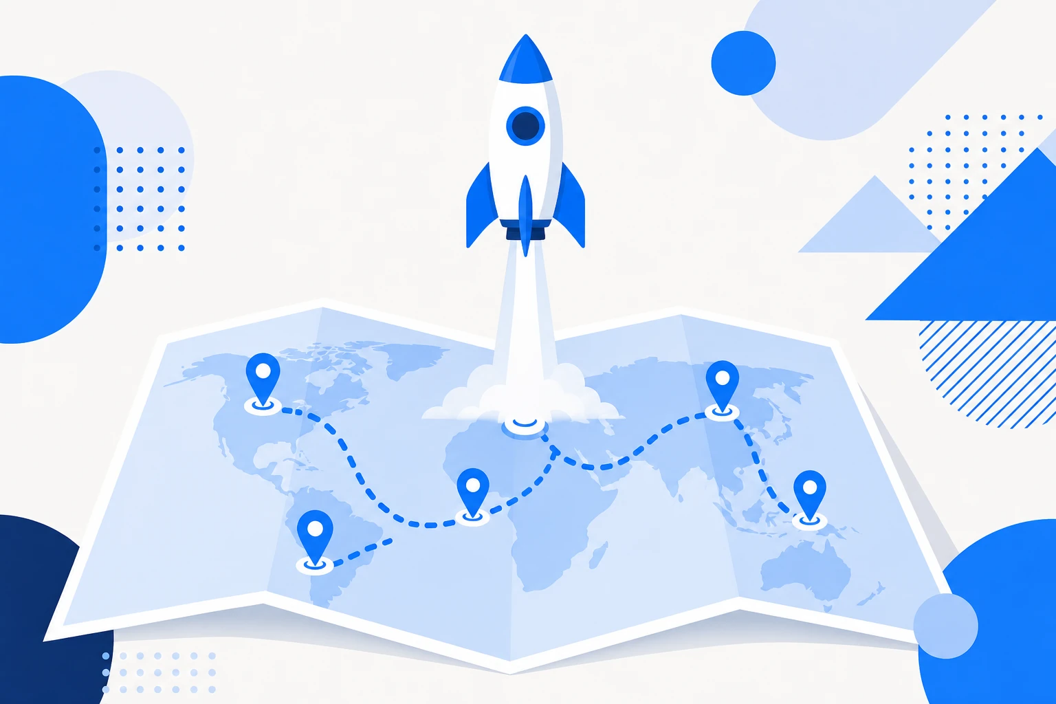 Ilustración de go-to-market: un producto conectado al mercado por canales, mensaje, precio y ventas.