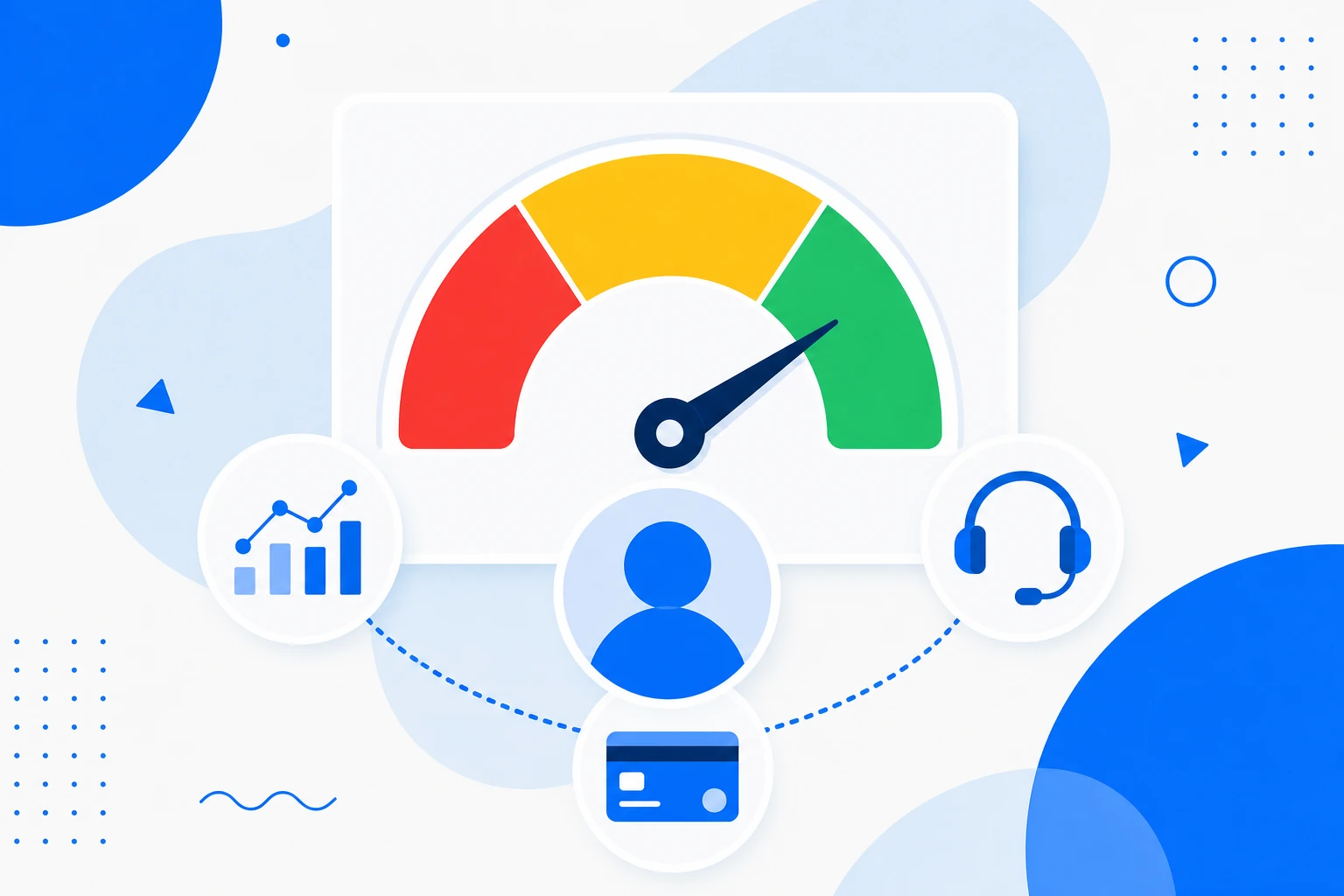 Ilustración de un customer health score: un panel que clasifica a los clientes en verde, amarillo y rojo según su salud.