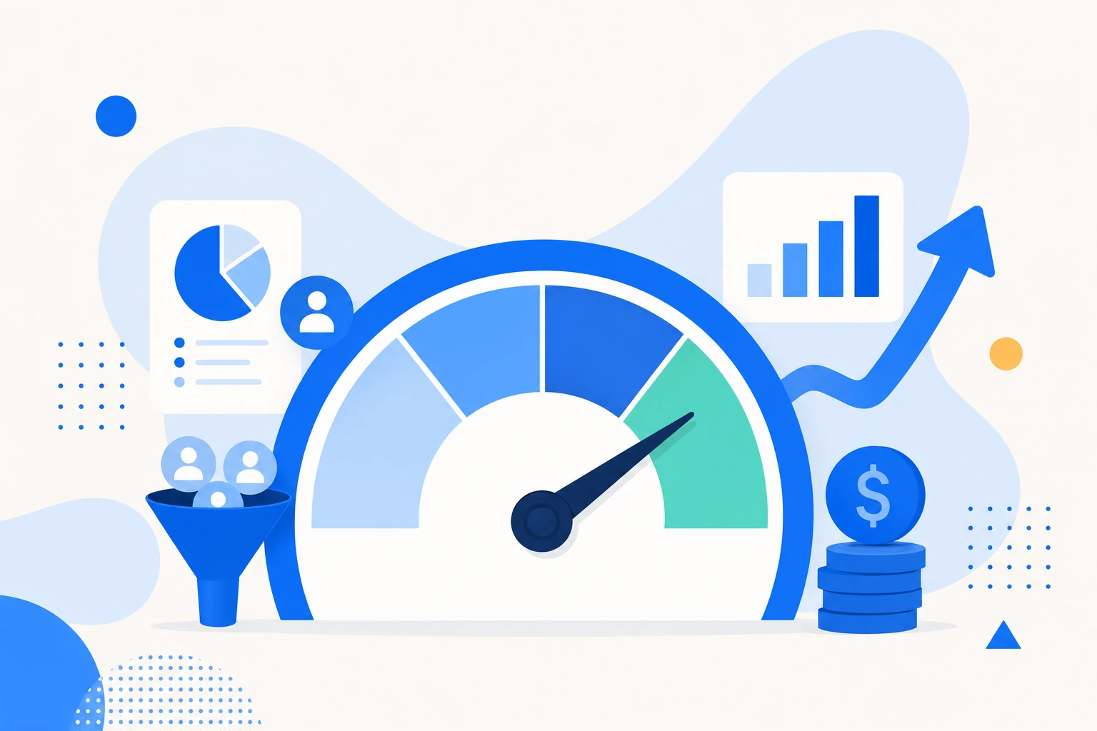 Ilustración del SaaS magic number: una balanza que compara el gasto de ventas y marketing con el ARR nuevo generado.