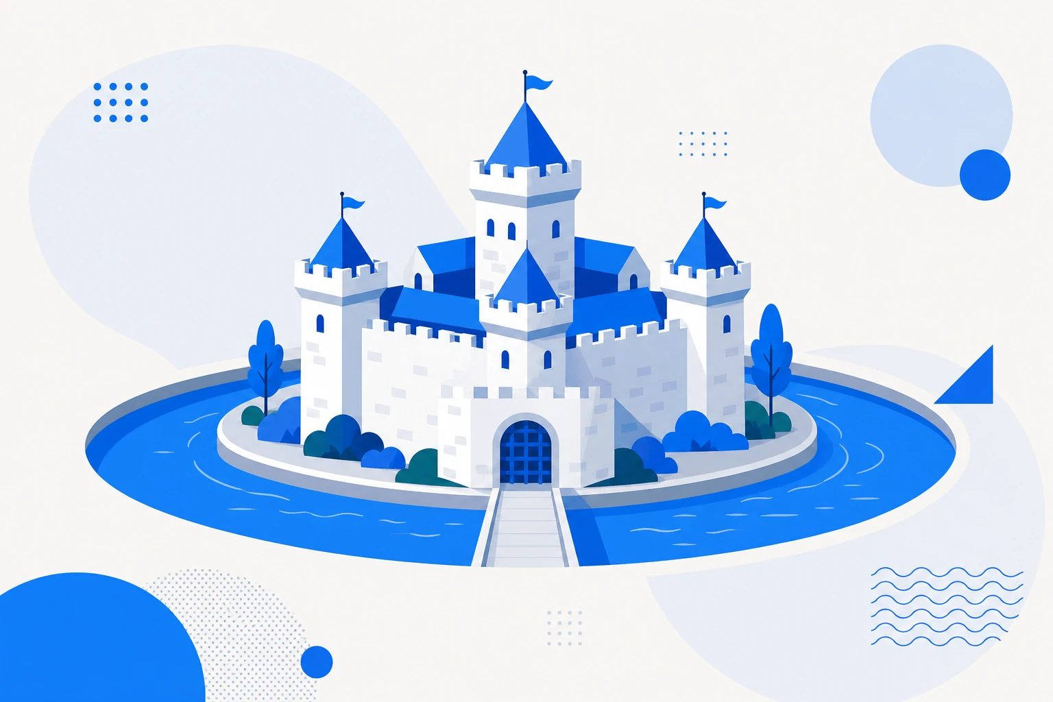 Illustration of a moat, or competitive moat, protecting a SaaS business from the competition.