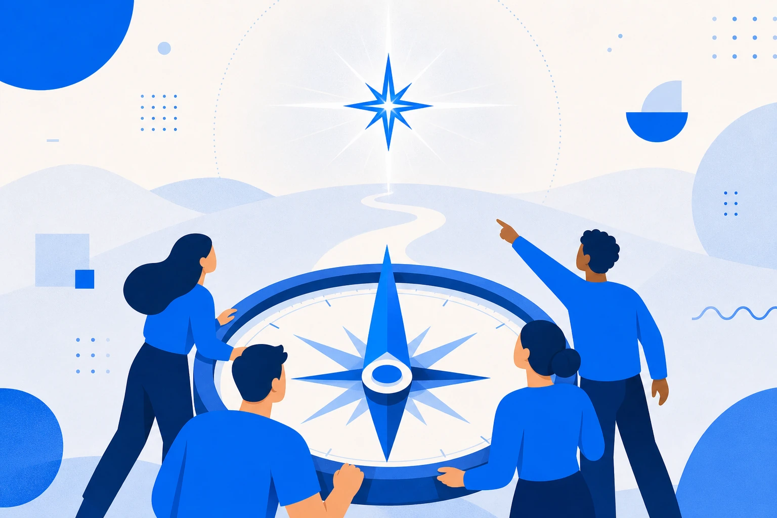 Ilustración de la North Star Metric: una estrella-guía por encima de un conjunto de métricas de input que la alimentan.