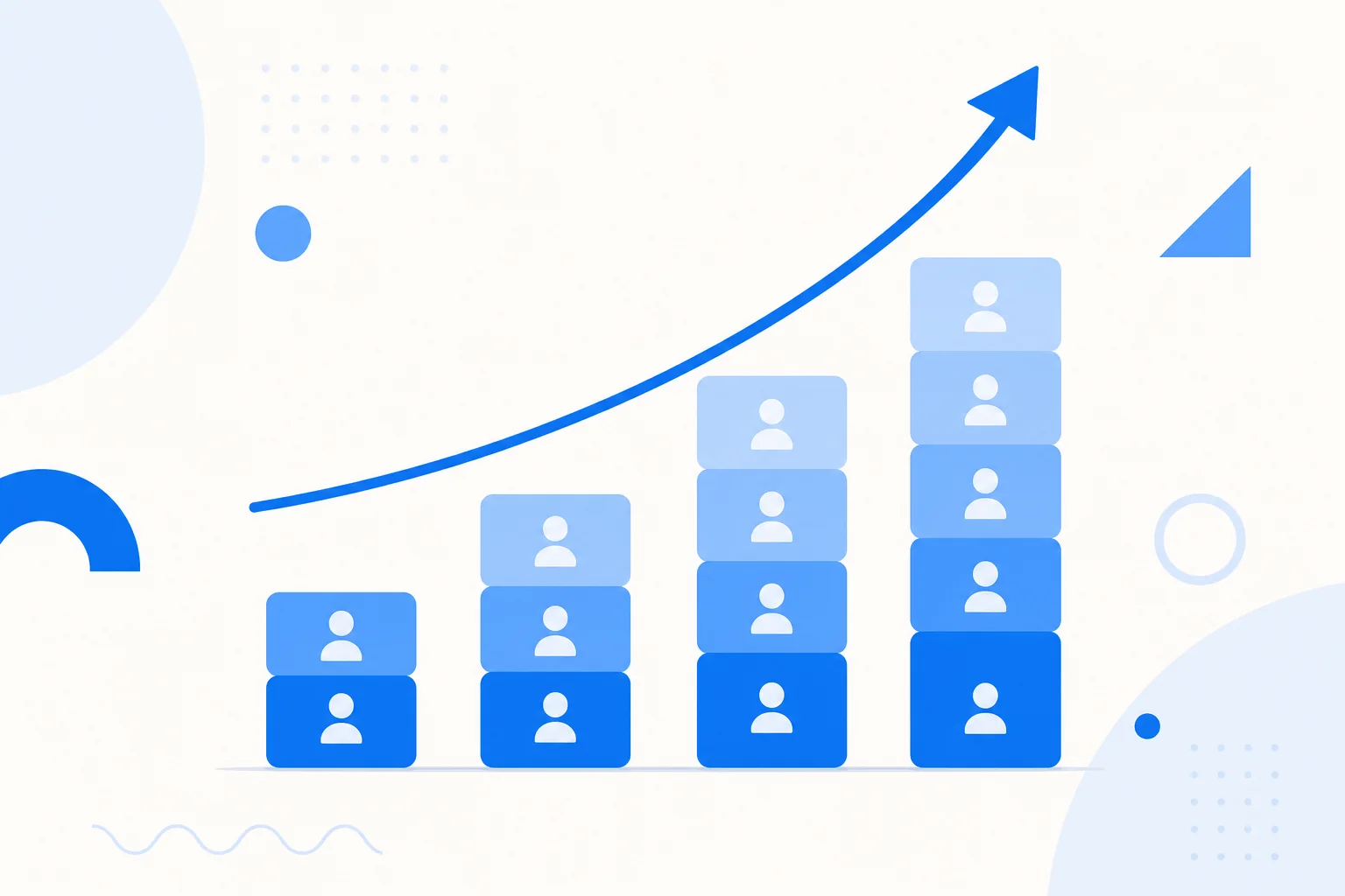 Illustration of net revenue retention: a customer base that grows on its own with a compounding expansion arrow.