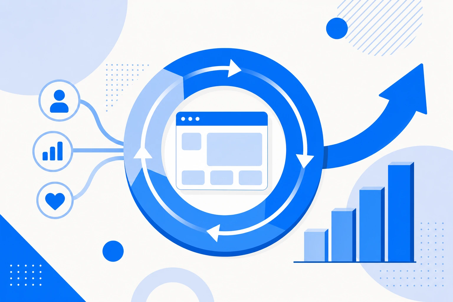 Illustration of product-led growth: the product at the center, working as an engine that pulls acquisition, activation, conversion and expansion.
