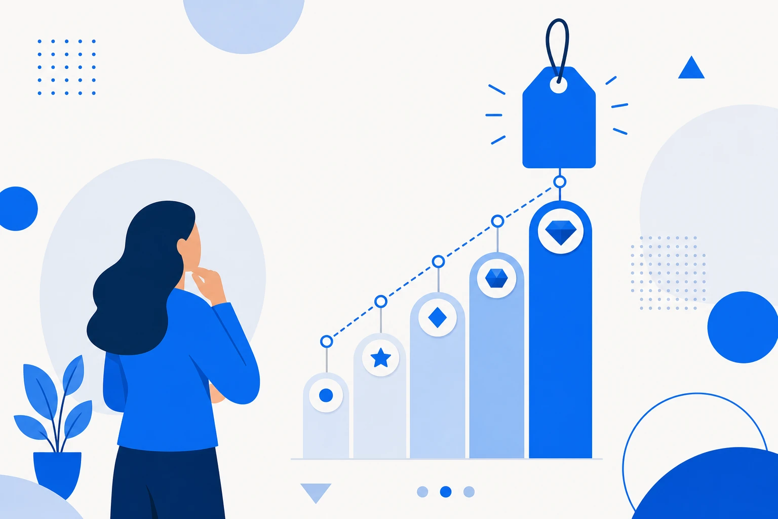 Illustration of value-based pricing: a scale weighing the value perceived by the customer against the price charged.