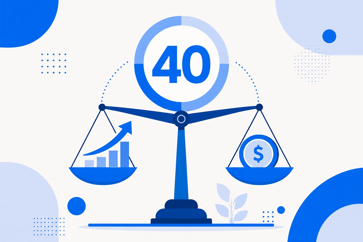 Illustration of the Rule of 40: a scale balancing revenue growth on one side and profit margin on the other, adding up to 40%.