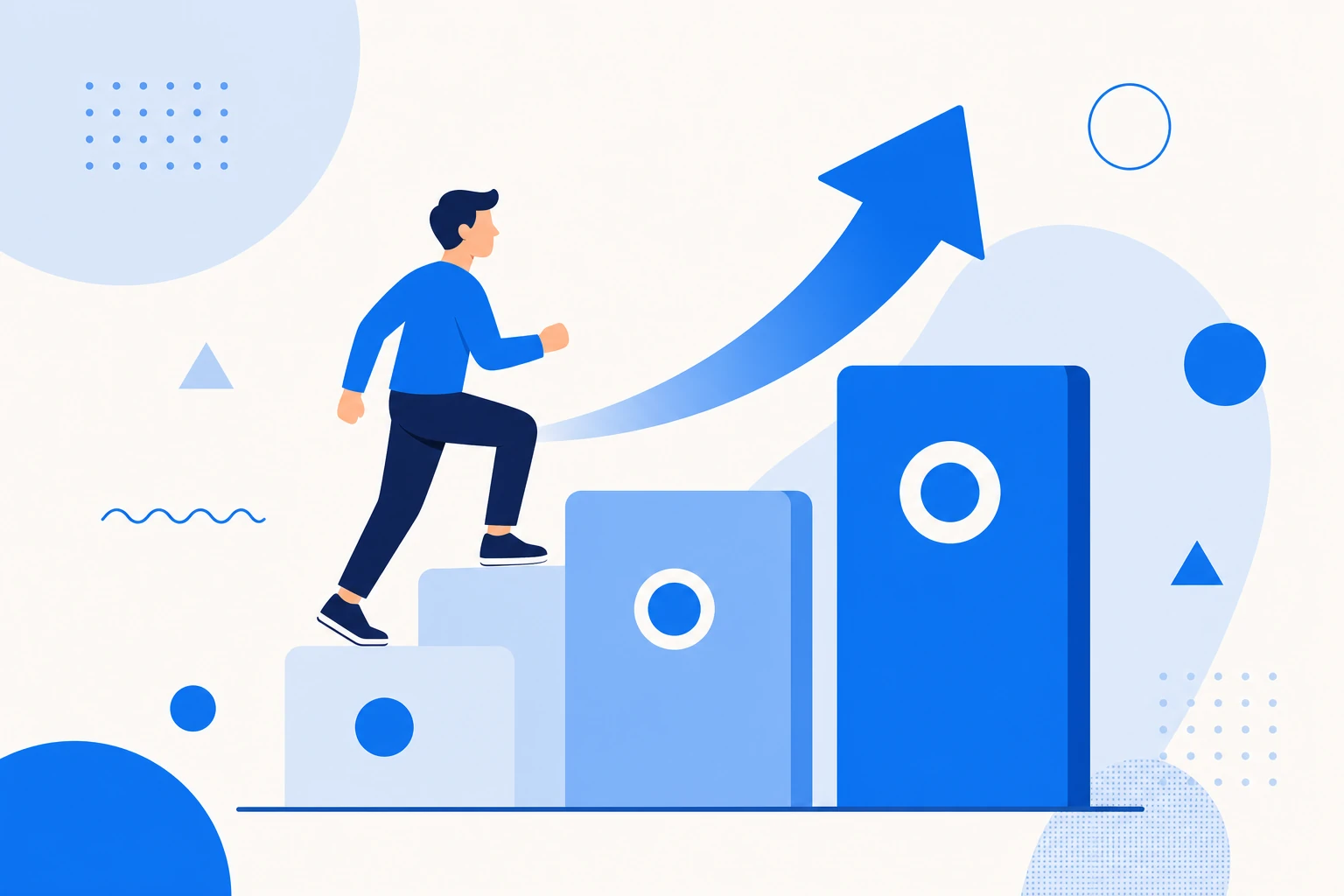 Illustration of upsell: a customer moving up from a basic plan to a higher plan of the same product.