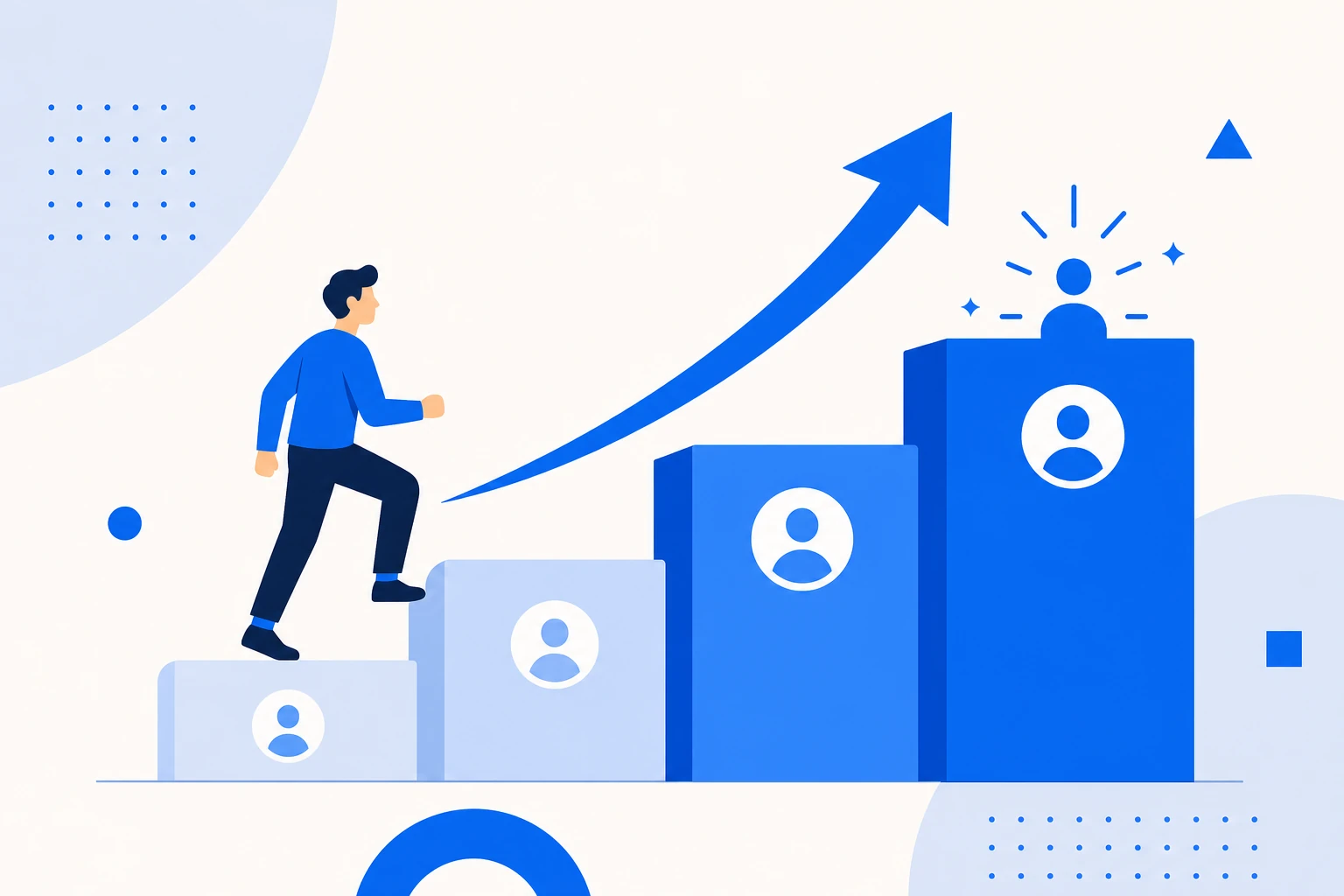 Ilustración de upsell: un cliente subiendo de un plan básico a un plan superior del mismo producto.