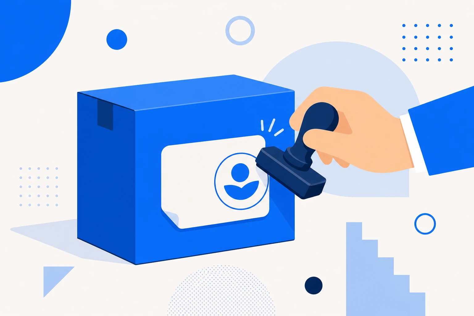 Ilustración del concepto de white-label: un producto genérico recibiendo la marca de otra empresa antes de llegar al cliente final.